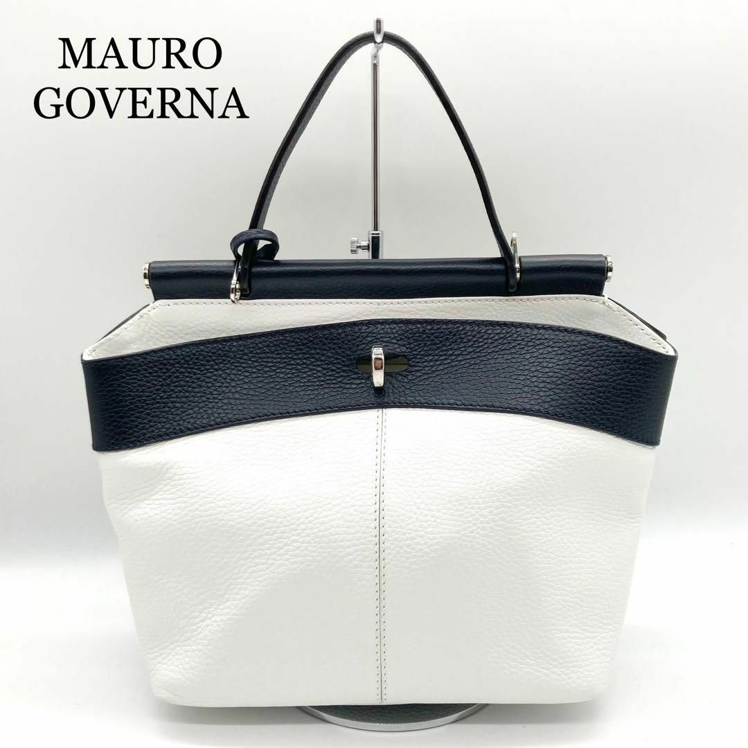未使用級】MAURO GOVERNA ハンドバッグ ホワイト バイカラー 未使用級】MAURO GOVERNA ハンドバッグ ホワイト バイカラー