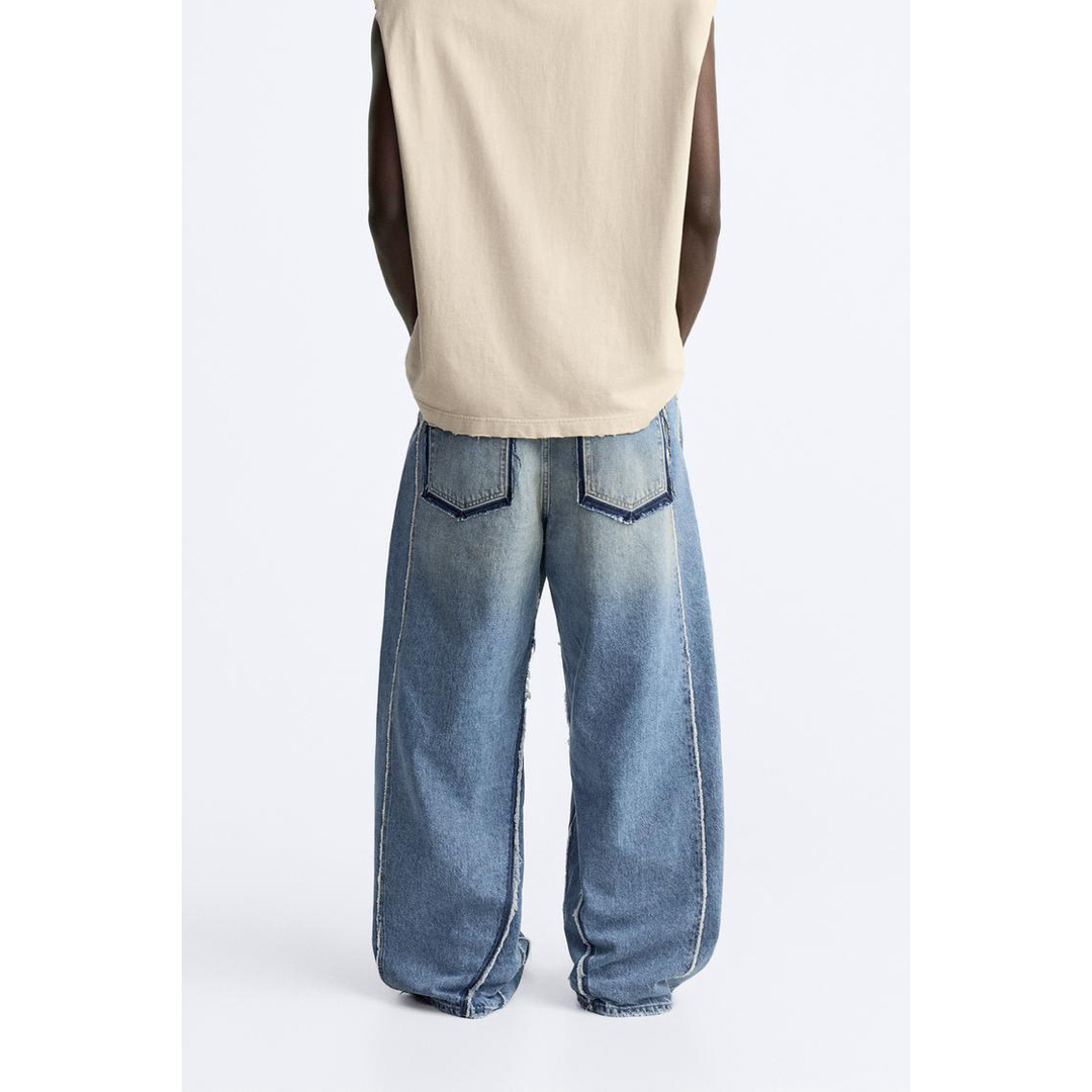ZARA - ZARA ザラ フリンジ BAGGY FIT デニムパンツ EU40 JP31の ZARA - ZARA ザラ フリンジ BAGGY FIT デニムパンツ EU40 JP31の