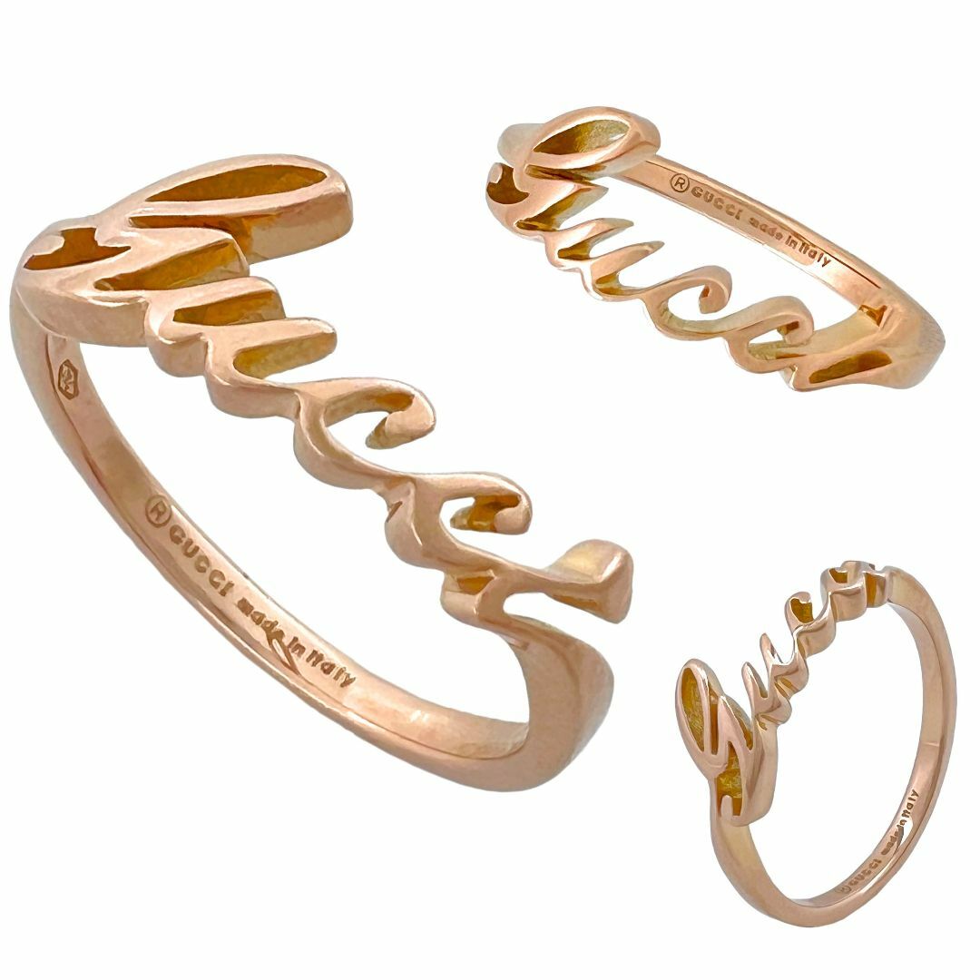 GUCCI - 極美品 GUCCI グッチ リング 750 K18 PG ロゴ 10号 指輪 GUCCI - 極美品 GUCCI グッチ リング 750 K18 PG ロゴ 10号 指輪