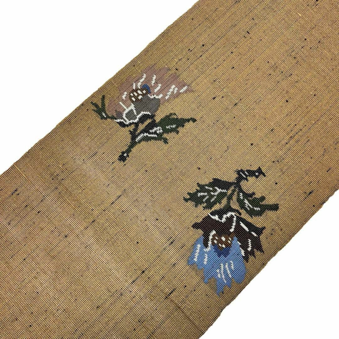 名古屋帯 紬 抽象花柄模様 金通し 楊梅色 O-3914 名古屋帯 紬 抽象花柄模様 金通し 楊梅色 O-3914