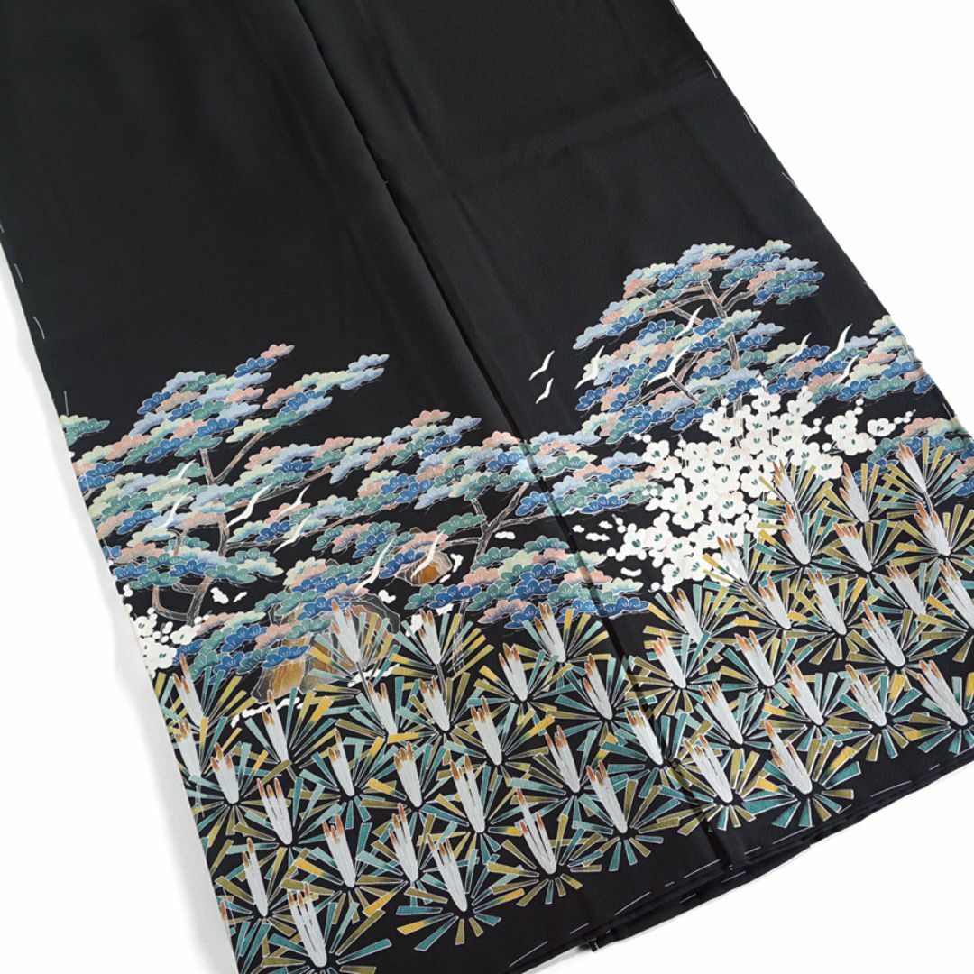 黒留袖 友禅 松 丹後ちりめん 仮絵羽 未仕立て 在庫保管品