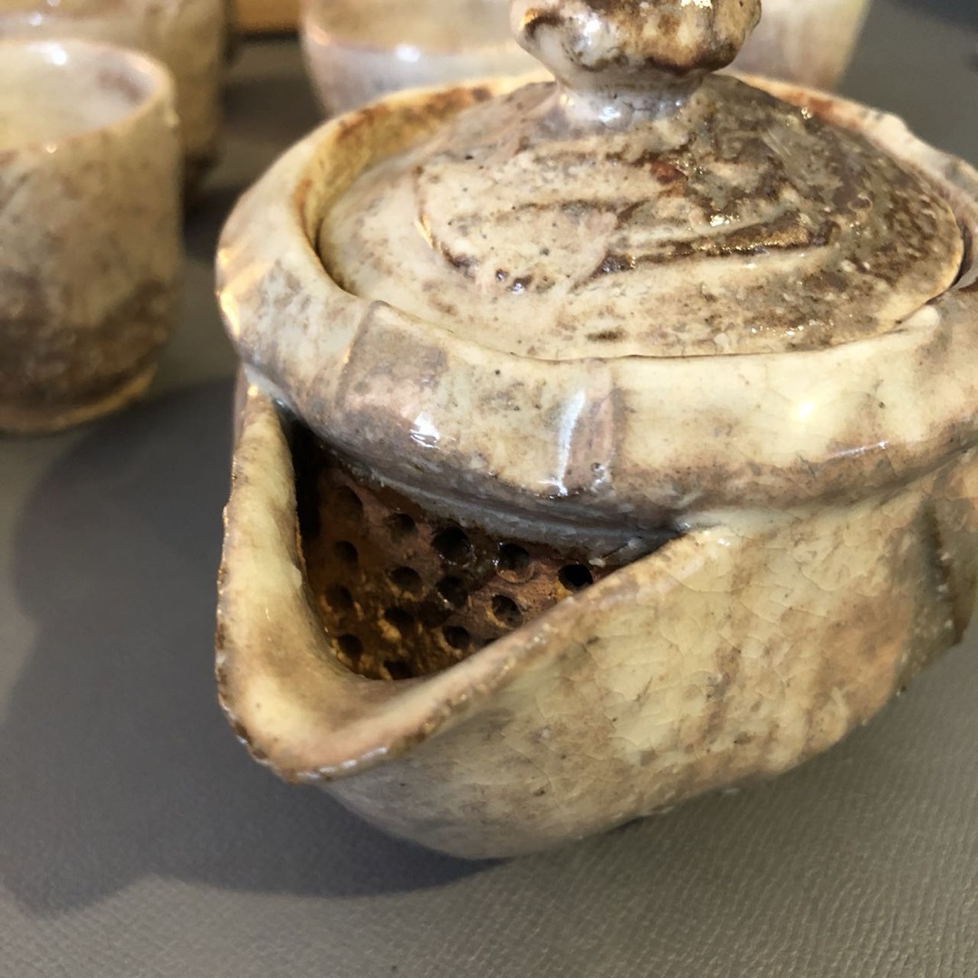 N349、焼萩 ひねり茶器共箱 新品美品煎 茶器 納富鳥雲 大華山鳥 N349、焼萩 ひねり茶器共箱 新品美品煎 茶器 納富鳥雲 大華山鳥