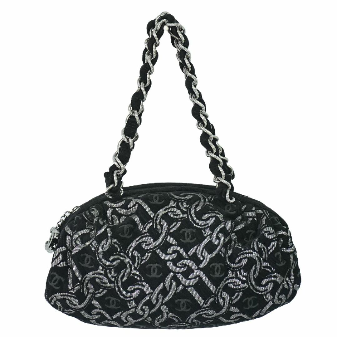 CHANEL - 本物 シャネル CHANEL ココマーク チェーン柄 ハンドバッグ キャンバス ブラック Coco Mark バッグ 中古