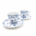 美品 ROYAL COPENHAGEN ロイヤルコペンハーゲン ブルーフルーテッド フルレース 1035 カップ&ソーサー 2客 ペア コーヒー デミタス モカ SU7927D