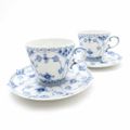 美品 ROYAL COPENHAGEN ロイヤルコペンハーゲン ブルーフルーテッド フルレース 1035 カップ&ソーサー 2客 ペア コーヒー デミタス モカ SU7929D
