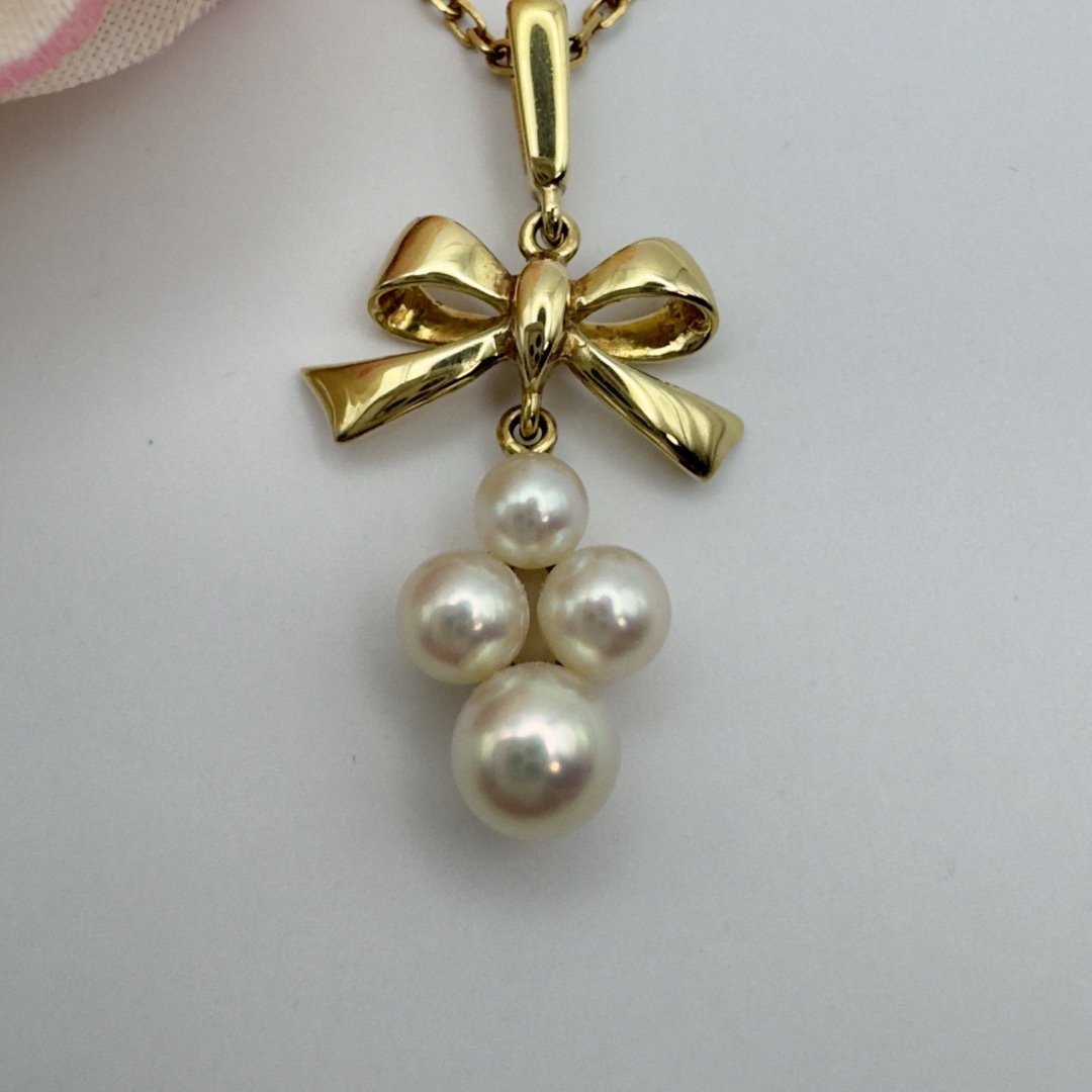 MIKIMOTO - ミキモト アコヤ真珠リボンモチーフネックレスk18の MIKIMOTO - ミキモト アコヤ真珠リボンモチーフネックレスk18の