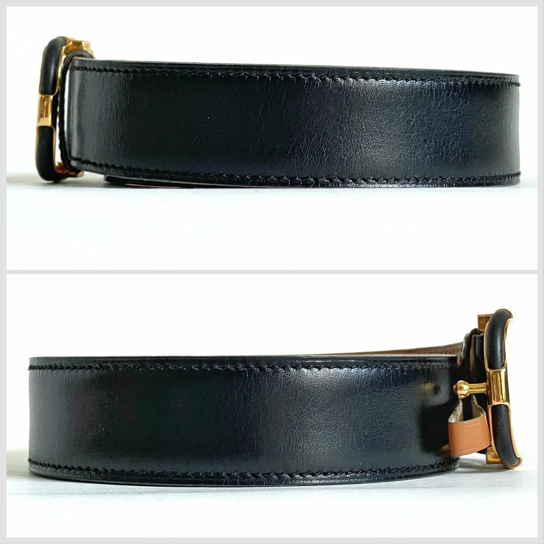 美品☆HERMES エルメス レザーベルト 黒茶 〇N刻印 本革 美品☆HERMES エルメス レザーベルト 黒茶 〇N刻印 本革