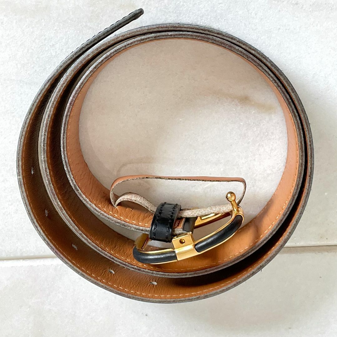 美品☆HERMES エルメス レザーベルト 黒茶 〇N刻印 本革 美品☆HERMES エルメス レザーベルト 黒茶 〇N刻印 本革