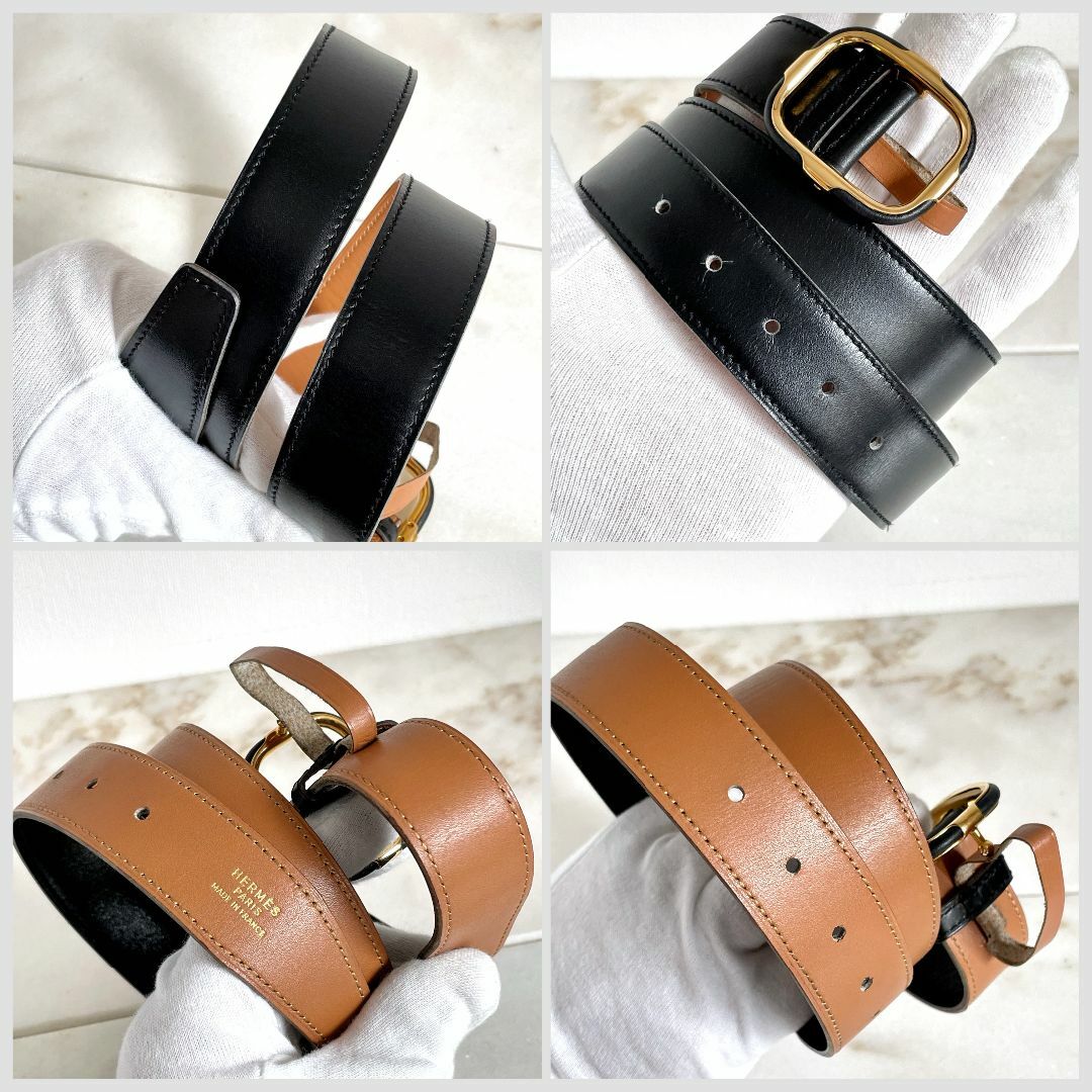 美品☆HERMES エルメス レザーベルト 黒茶 〇N刻印 本革 美品☆HERMES エルメス レザーベルト 黒茶 〇N刻印 本革