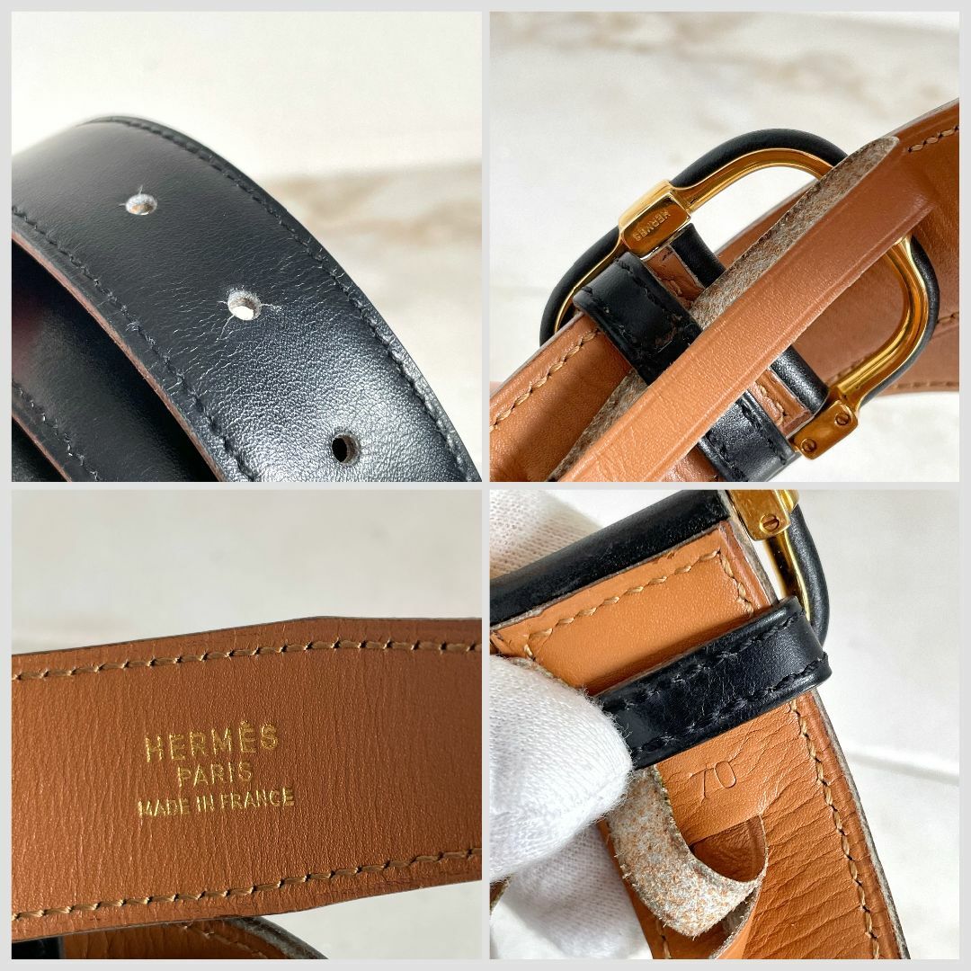 美品☆HERMES エルメス レザーベルト 黒茶 〇N刻印 本革 美品☆HERMES エルメス レザーベルト 黒茶 〇N刻印 本革