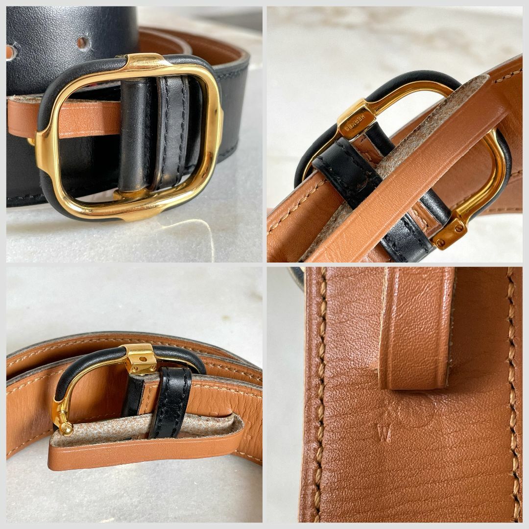 美品☆HERMES エルメス レザーベルト 黒茶 〇N刻印 本革 美品☆HERMES エルメス レザーベルト 黒茶 〇N刻印 本革