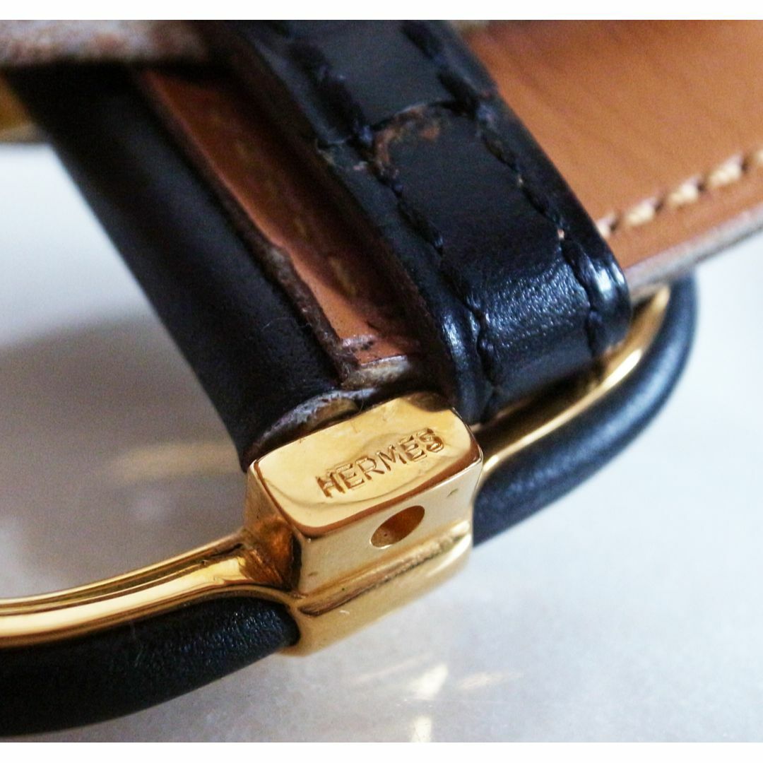 美品☆HERMES エルメス レザーベルト 黒茶 〇N刻印 本革 美品☆HERMES エルメス レザーベルト 黒茶 〇N刻印 本革