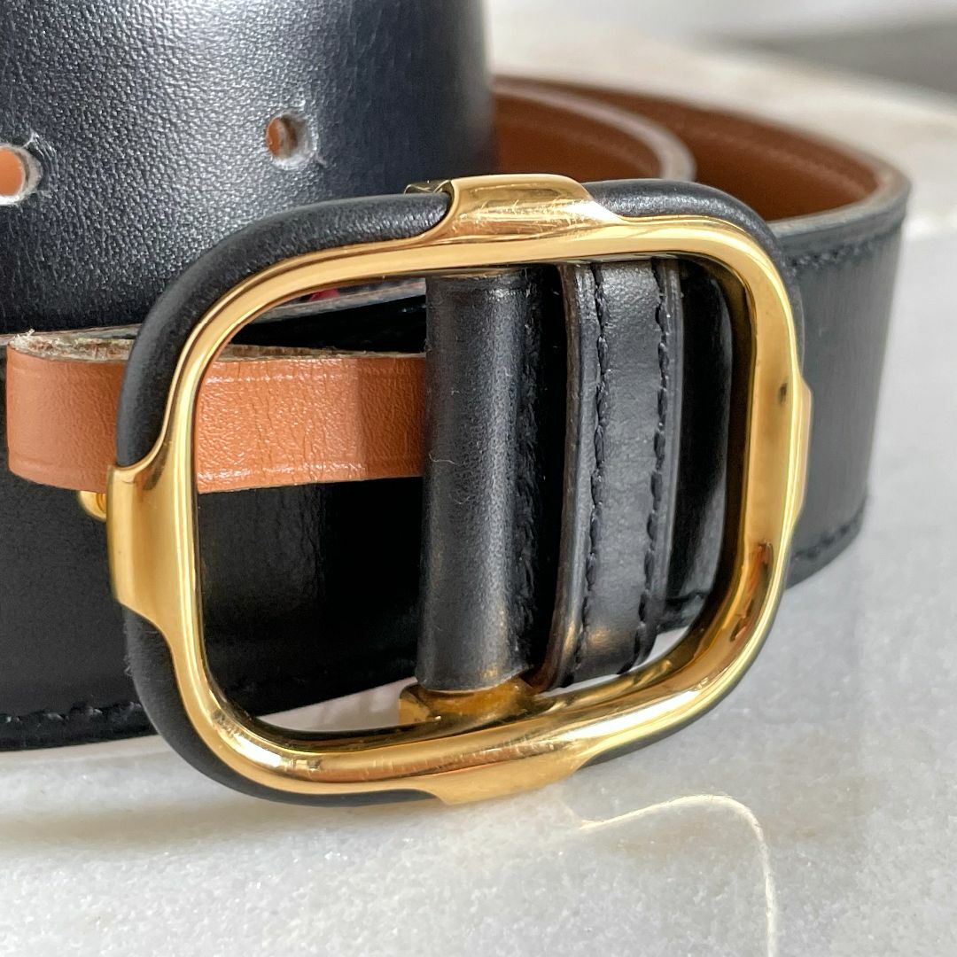 美品☆HERMES エルメス レザーベルト 黒茶 〇N刻印 本革 美品☆HERMES エルメス レザーベルト 黒茶 〇N刻印 本革