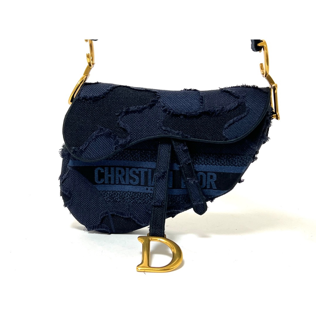 Christian Dior - Christian Dior クリスチャン ディオール サドルバッグ ショルダーバッグ エンブロイダリーキャンバス カモフラージュ ネイビー ゴールド金具 美品