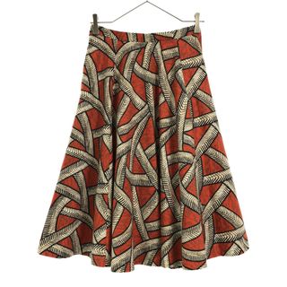 ロクビューティーアンドユースユナイテッドアローズ 日本製 ミディ丈 フレアスカート 36 レッド 6 ROKU BEAUTY&YOUTH UNITED ARROWS 裏地付 バックジップ レディース(ひざ丈スカート)