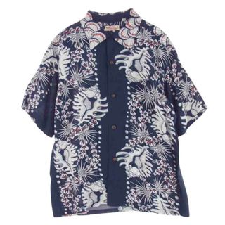 サンサーフ(Sun Surf)のSUN SURF サンサーフ 半袖シャツ SS37145 シェル アロハ シャツ レーヨン 半袖  シャツ パープル系 L【美品】【中古】(シャツ)