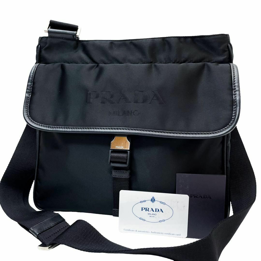 プラダ テッスート+ビテッロ ショルダーバッグ 極美品】プラダ ショルダーバッグ テスートナイロン レザー フラップ