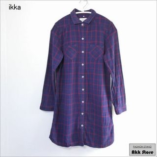 イッカ(ikka)のikka レディース トップス 長袖 チェック シャツ ロング丈 L(シャツ/ブラウス(長袖/七分))