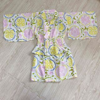 コンビミニ　セパレート浴衣　90 鳥　花　ベビー　白　ピンク