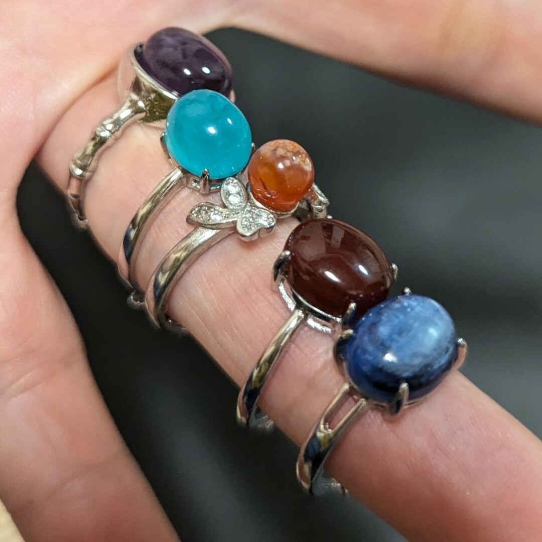 アメジスト　アマゾナイト　桜瑪瑙　ガーネット　カイヤナイト　指輪5点セット レディースのアクセサリー(リング(指輪))の商品写真