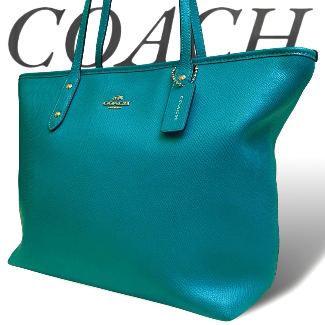 COACH - 希少カラー コーチ トートバッグ シティー レザー ピーコックグリーン A4可