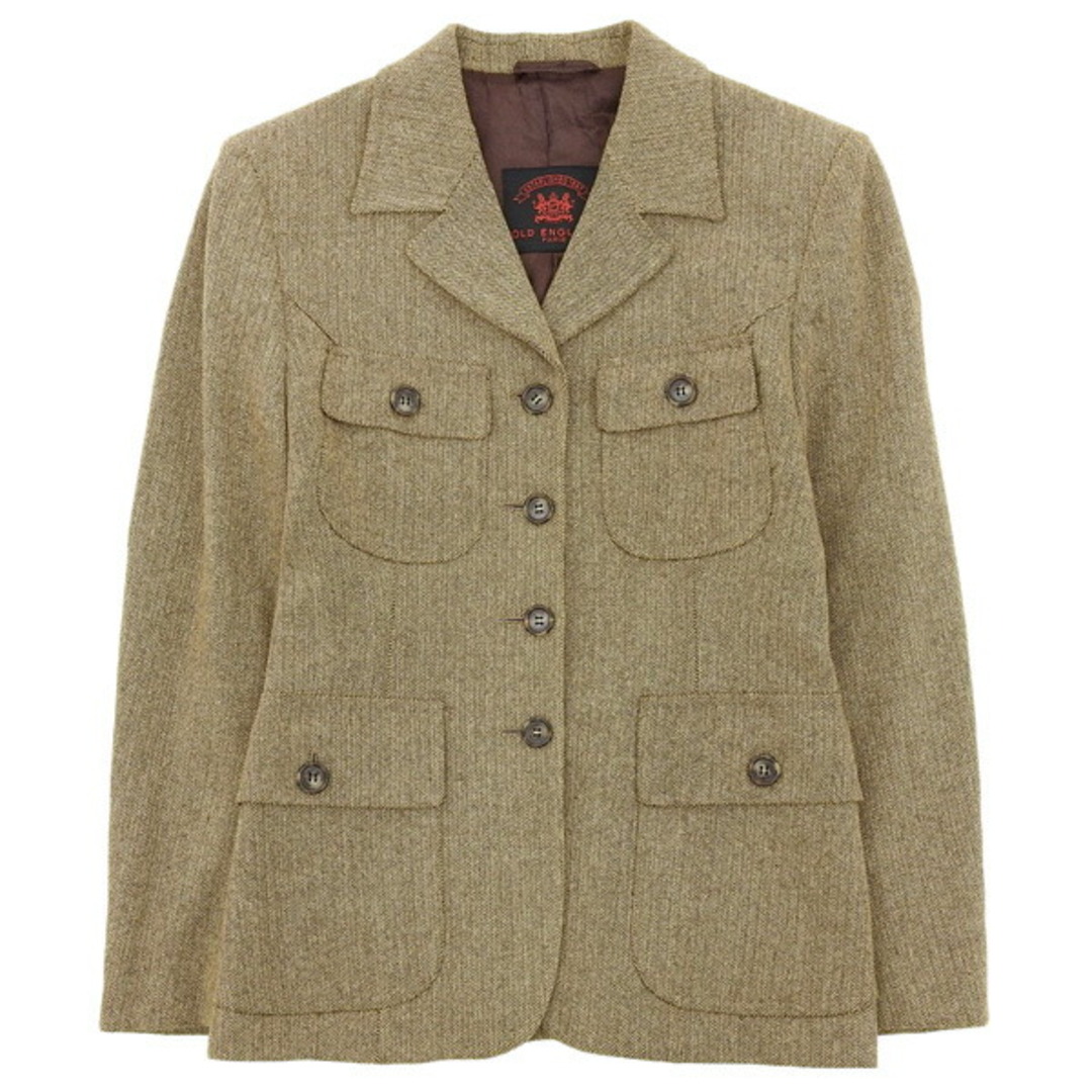 OLD ENGLAND - ◆超美品◆ オールドイングランド OLD ENGLAND ウール ヘリンボーン ツイード ジャケット レディース ブラウン系 size38 [Y02872]