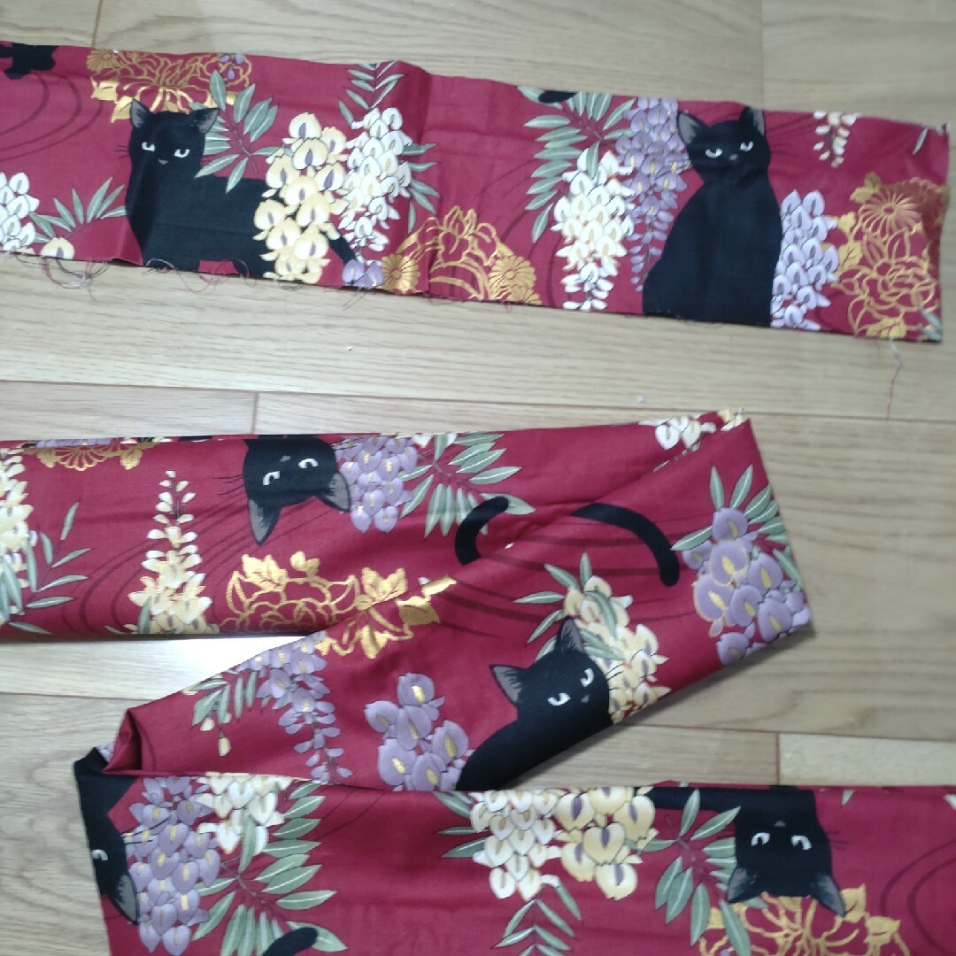 黒猫と藤柄 半衿&メンズ帯【出品限り】