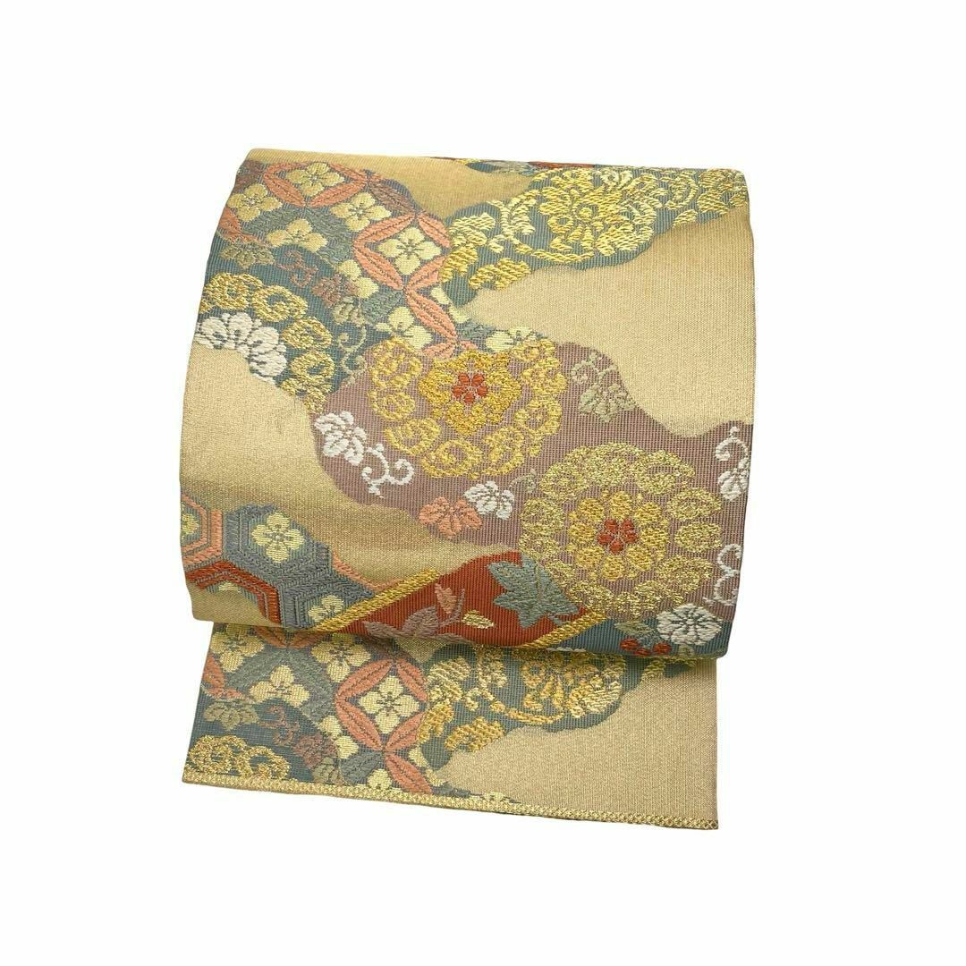 袋帯 霞に花柄模様 花七宝 金糸 O-3938の通販 by リユース着物 袋帯 霞に花柄模様 花七宝 金糸 O-3938の通販 by リユース着物