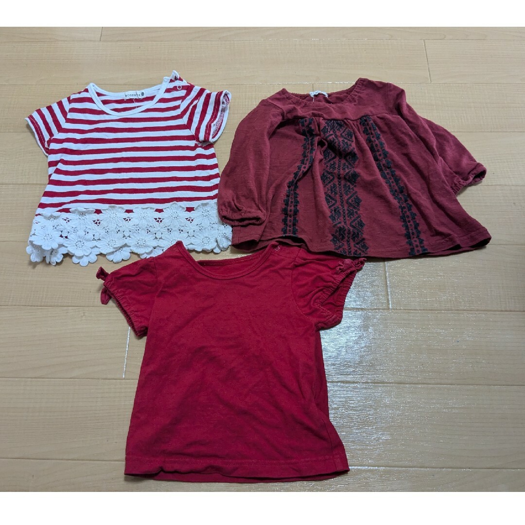 Branshes(ブランシェス)の80サイズ トップス 3点セット 赤 キッズ/ベビー/マタニティのベビー服(~85cm)(Tシャツ)の商品写真