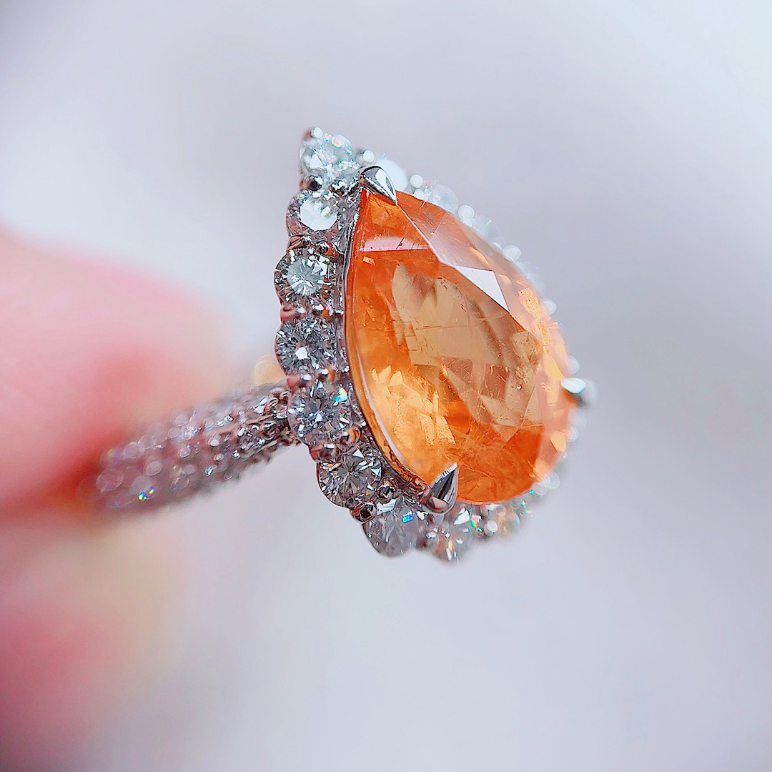 ☆5.06ct☆✨大粒スペサタイトガーネット1.21ctダイヤプラチナ ☆5.06ct☆✨大粒スペサタイトガーネット1.21ctダイヤプラチナ
