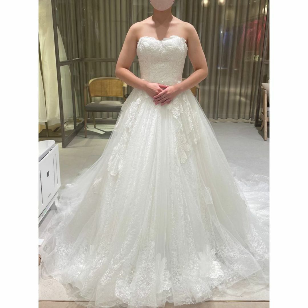 ウェディングドレス ベアトップ 贅沢な総レース 華やかなトレーン 結婚式/披露宴