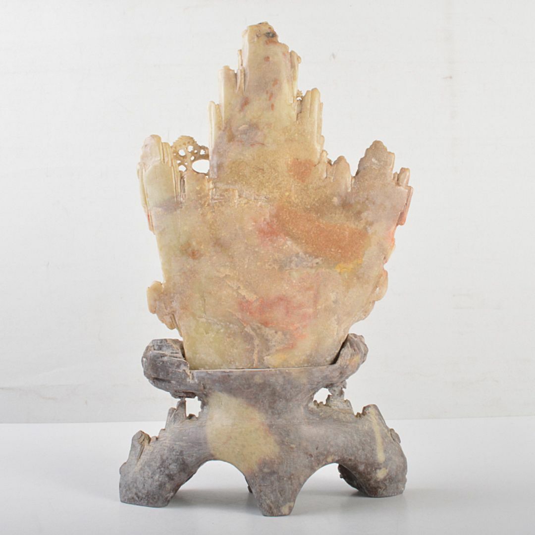 中国 玉石蝋石青田石 楼閣山水雕 床飾 置物 M R7537 彫刻/オブジェ 中国 玉石蝋石青田石 楼閣山水雕 床飾 置物 M R7537 彫刻/オブジェ