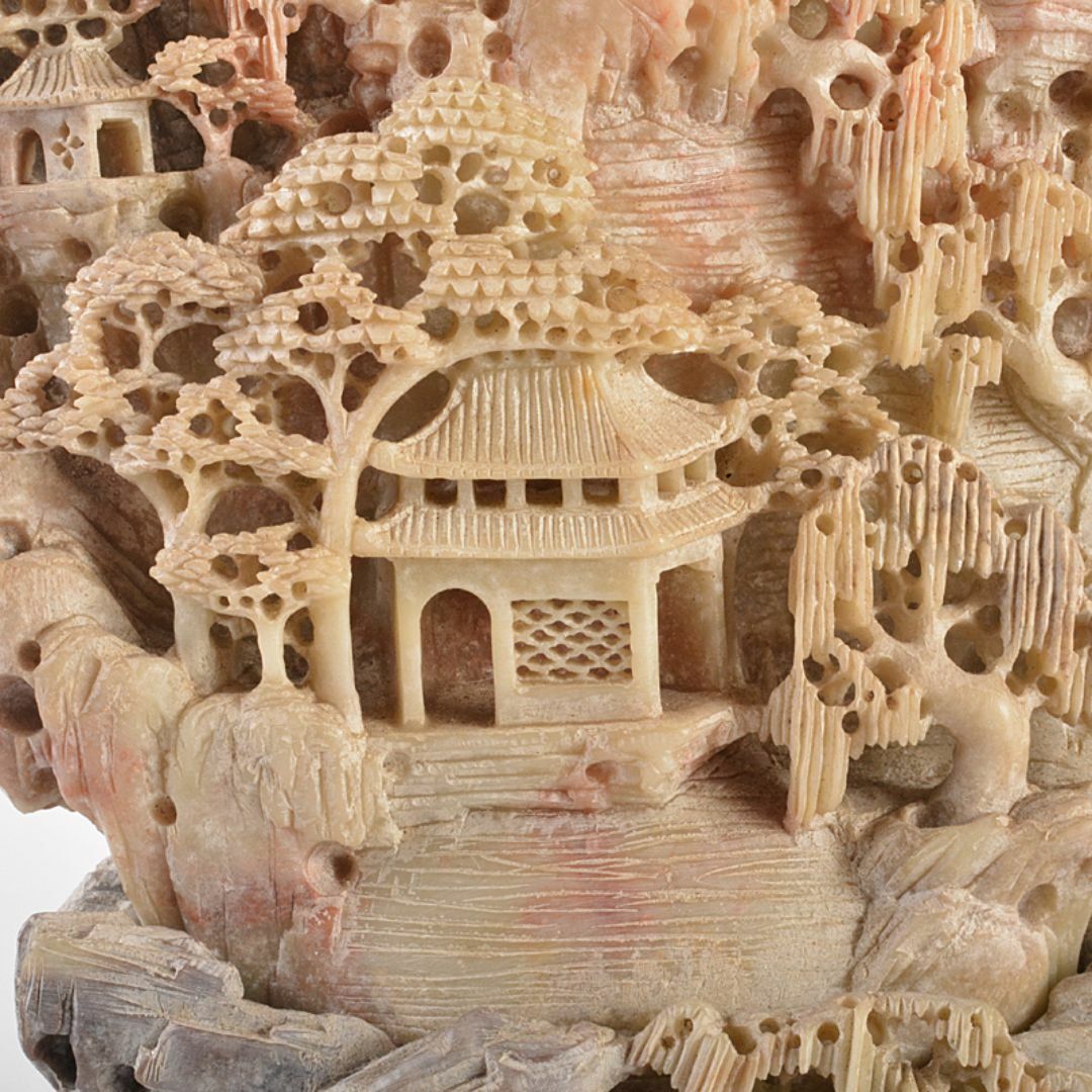 中国 玉石蝋石青田石 楼閣山水雕 床飾 置物 M R7537 彫刻/オブジェ 中国 玉石蝋石青田石 楼閣山水雕 床飾 置物 M R7537 彫刻/オブジェ