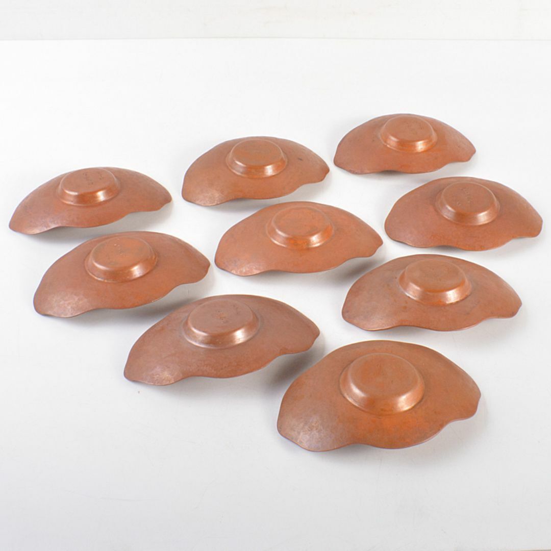 煎茶道具 素銅 木瓜式 茶托 十八客 合計約1429g 在銘 共箱 MR7539 煎茶道具 素銅 木瓜式 茶托 十八客 合計約1429g 在銘 共箱 MR7539