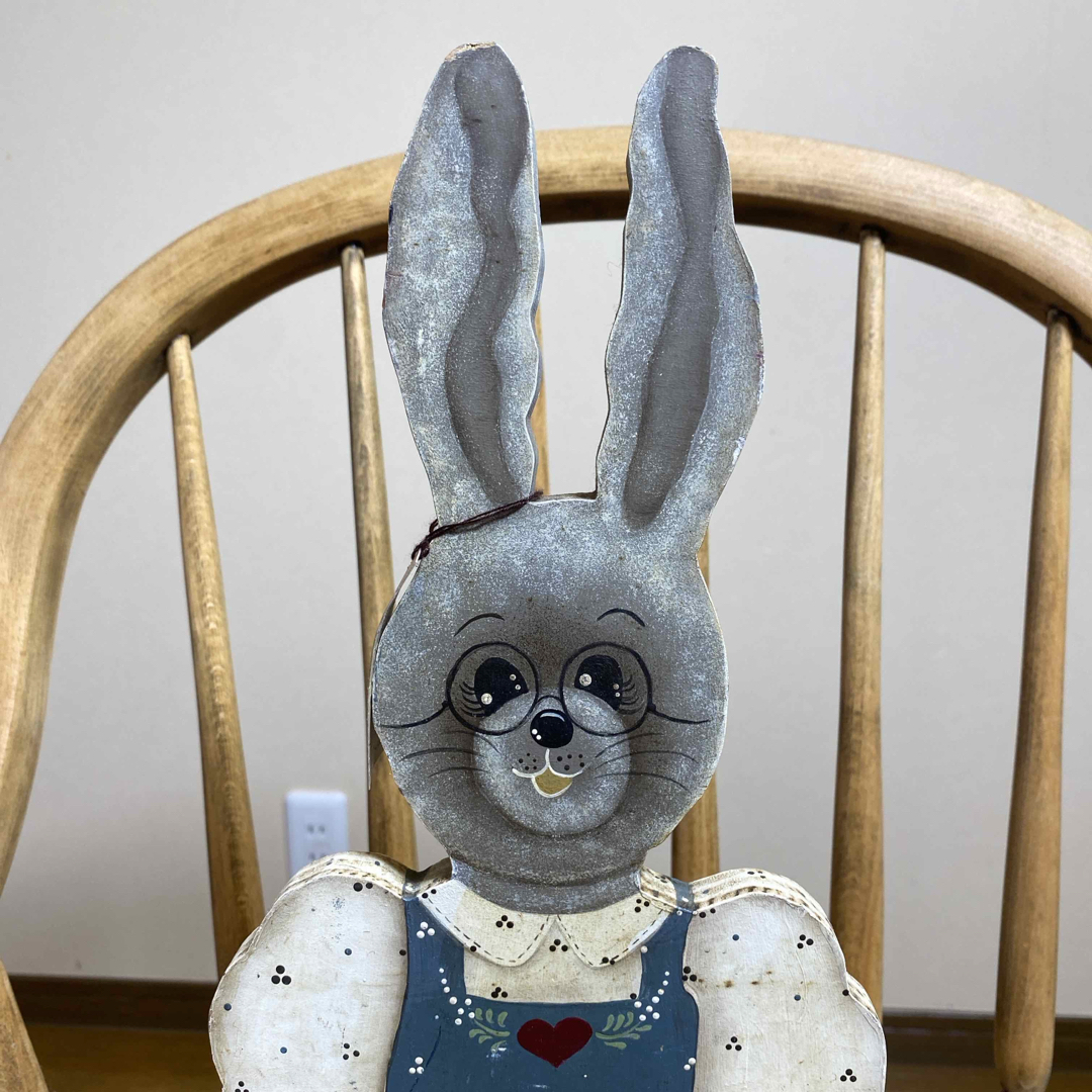 レビュー高評価商品 カントリー雑貨🩶高さ50センチのウサギ🐰木製スタンド🤍30年以上 その他