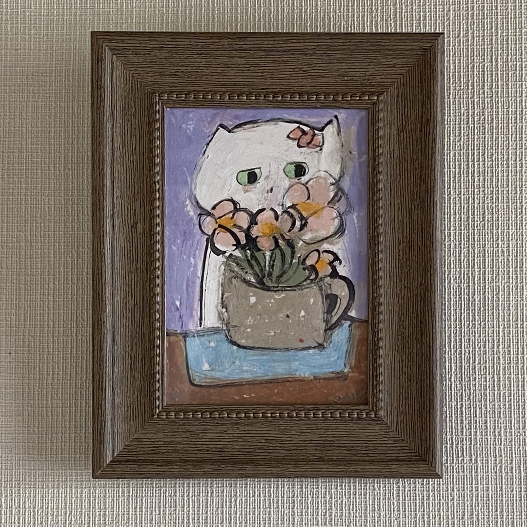絵画 。壁掛け絵原画手描き【部屋の中で花瓶を片付ける少女と