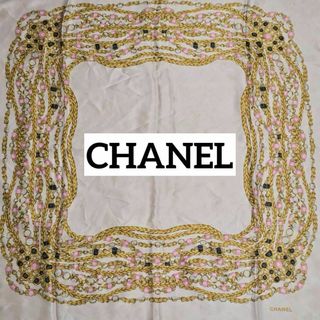 美品 CHANEL スカーフ カメリア ピンク グレー 美品 CHANEL スカーフ カメリア ピンク グレー