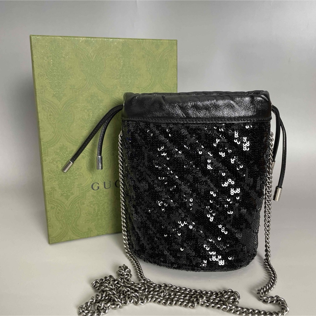 GUCCI - Gucci 極美品 黒 GG マーモント スパンコール チェーン GUCCI - Gucci 極美品 黒 GG マーモント スパンコール チェーン