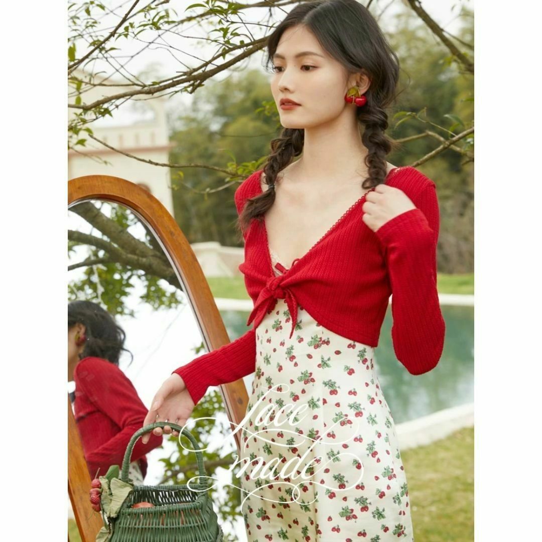 Lois CRAYON - LaceMade フレンチ レッド ニット カーディガン Lois CRAYON - LaceMade フレンチ レッド ニット カーディガン