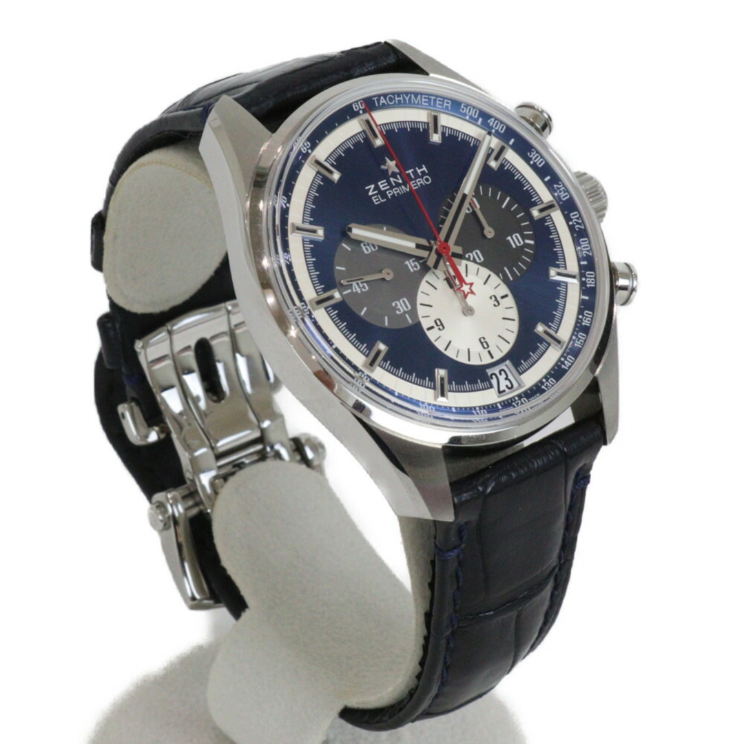 ZENITH(ゼニス)の【ギャラ有】ZENITH　ゼニス　エル・プリメロ36000VPH　03.2040.400/53.C700　自動巻き　クロノグラフ　デイト　SS　レザー　ネイビー　メンズ　腕時計【中古】松山朝生田店 メンズの時計(腕時計(アナログ))の商品写真