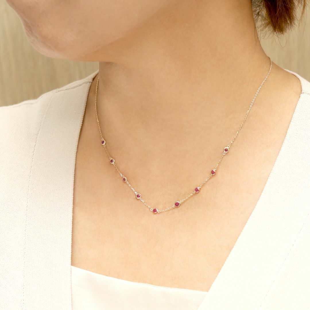 42cm ルビー3mm】ルビーステーションネックレス K10YG 42cm ルビー3mm】ルビーステーションネックレス K10YG