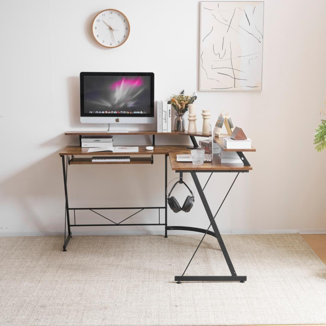 ブラウンパソコンデスクL字PCデスクl字机ゲーミングデスク ブラウンパソコンデスクL字PCデスクl字机ゲーミングデスク
