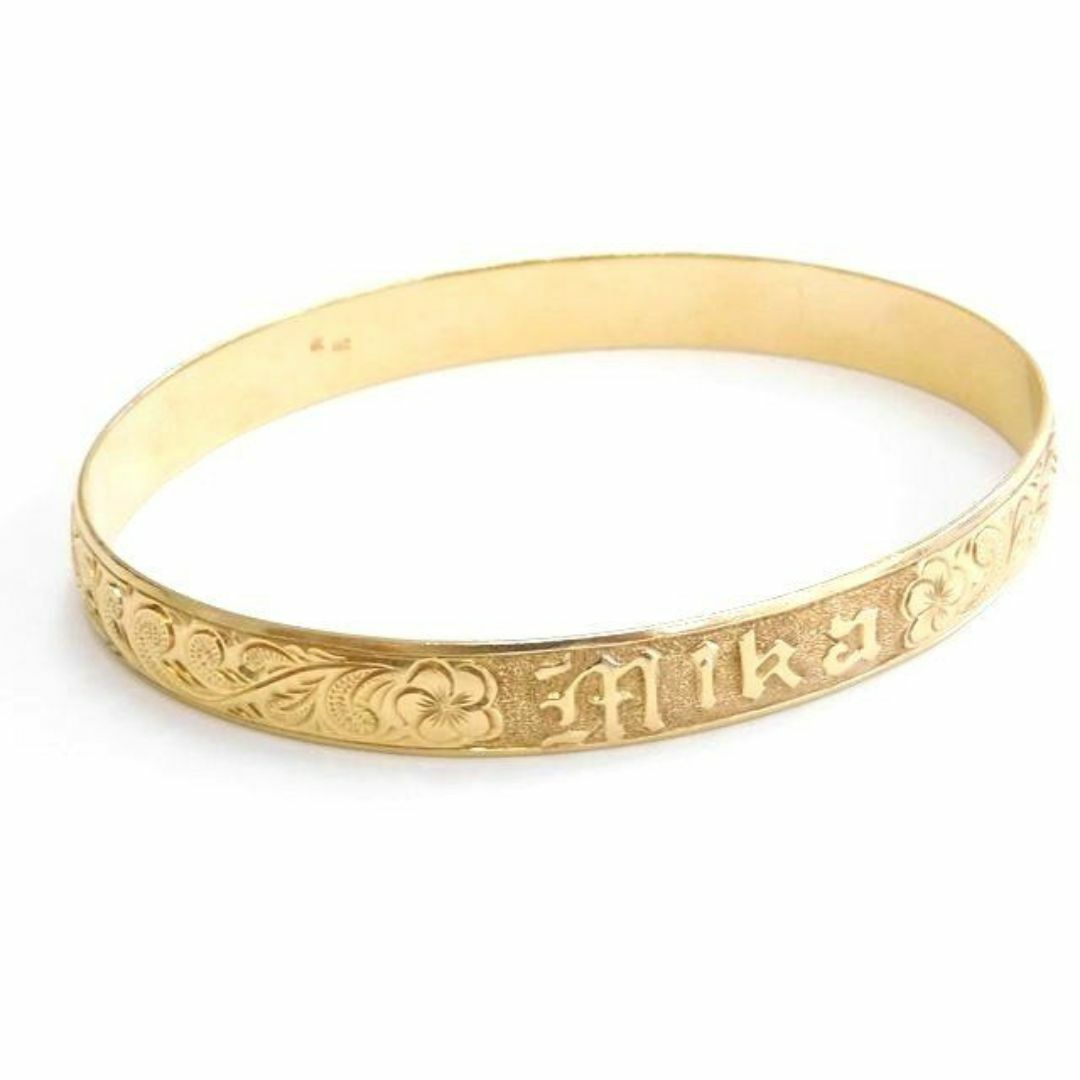美品 ハワイアンジュエリー ■ 14K 14金 バングル Mikaネーム入り 21g レディース イエローゴールド K14□6F