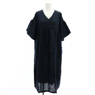 フォグリネンワーク(fog linen work)のフォグリネンワーク ギャザーリネンワンピース ロング Vネック 半袖 紺(ロングワンピース/マキシワンピース)