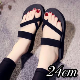 サンダル 24cm ビーチサンダル 厚底 黒 クロス レディース(サンダル)