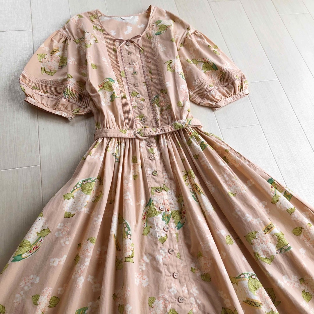 ピンクハウス 紫陽花 あじさい 花柄 ピンタック ワンピース ピンクハウス 紫陽花 あじさい 花柄 ピンタック ワンピース