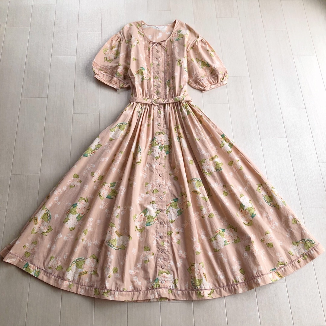 ピンクハウス 紫陽花 あじさい 花柄 ピンタック ワンピース ピンクハウス 紫陽花 あじさい 花柄 ピンタック ワンピース