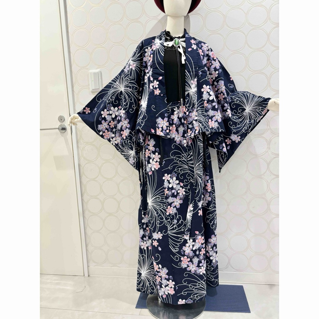 ۞ 920 着物リメイク 正絹 緑 花柄 ショート丈羽織 ロングスカート
