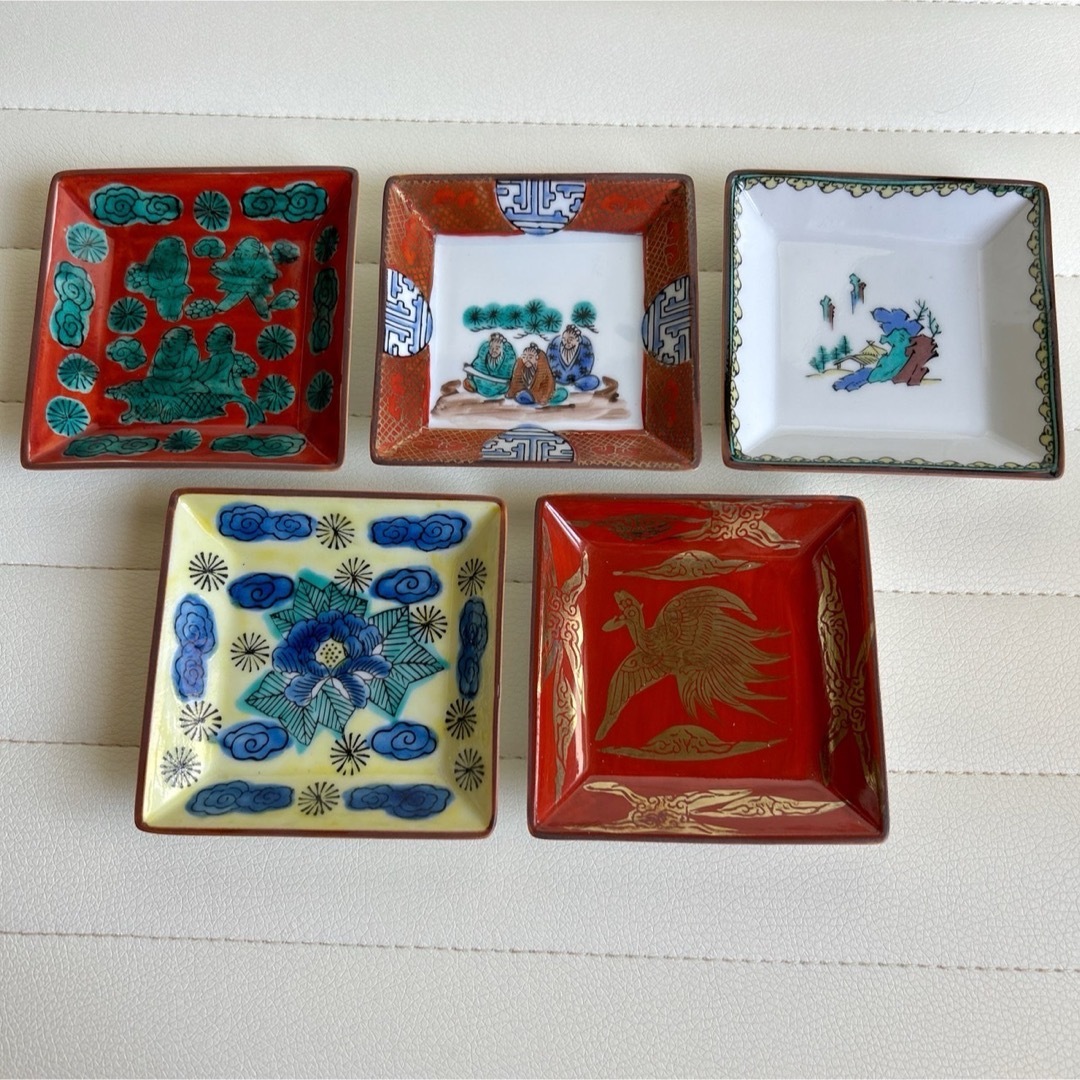 九谷青窯 - 九谷焼 圓山作 絵変わり 時代画 小皿揃 5枚セット 角 九谷青窯 - 九谷焼 圓山作 絵変わり 時代画 小皿揃 5枚セット 角