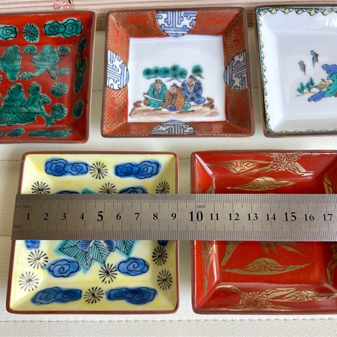 九谷青窯 - 九谷焼 圓山作 絵変わり 時代画 小皿揃 5枚セット 角 九谷青窯 - 九谷焼 圓山作 絵変わり 時代画 小皿揃 5枚セット 角